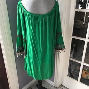 Off shoulder Cotton Dress w/ Embellished Sleeves
